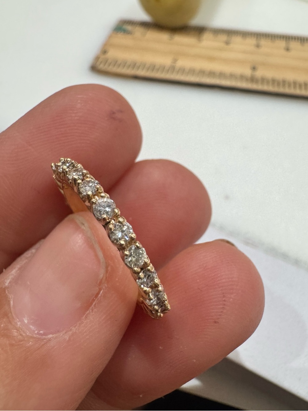 14K Solid Gold Diamond Eternity Band - Sparkling Gold Diamond Ring - Picture 11 of 12